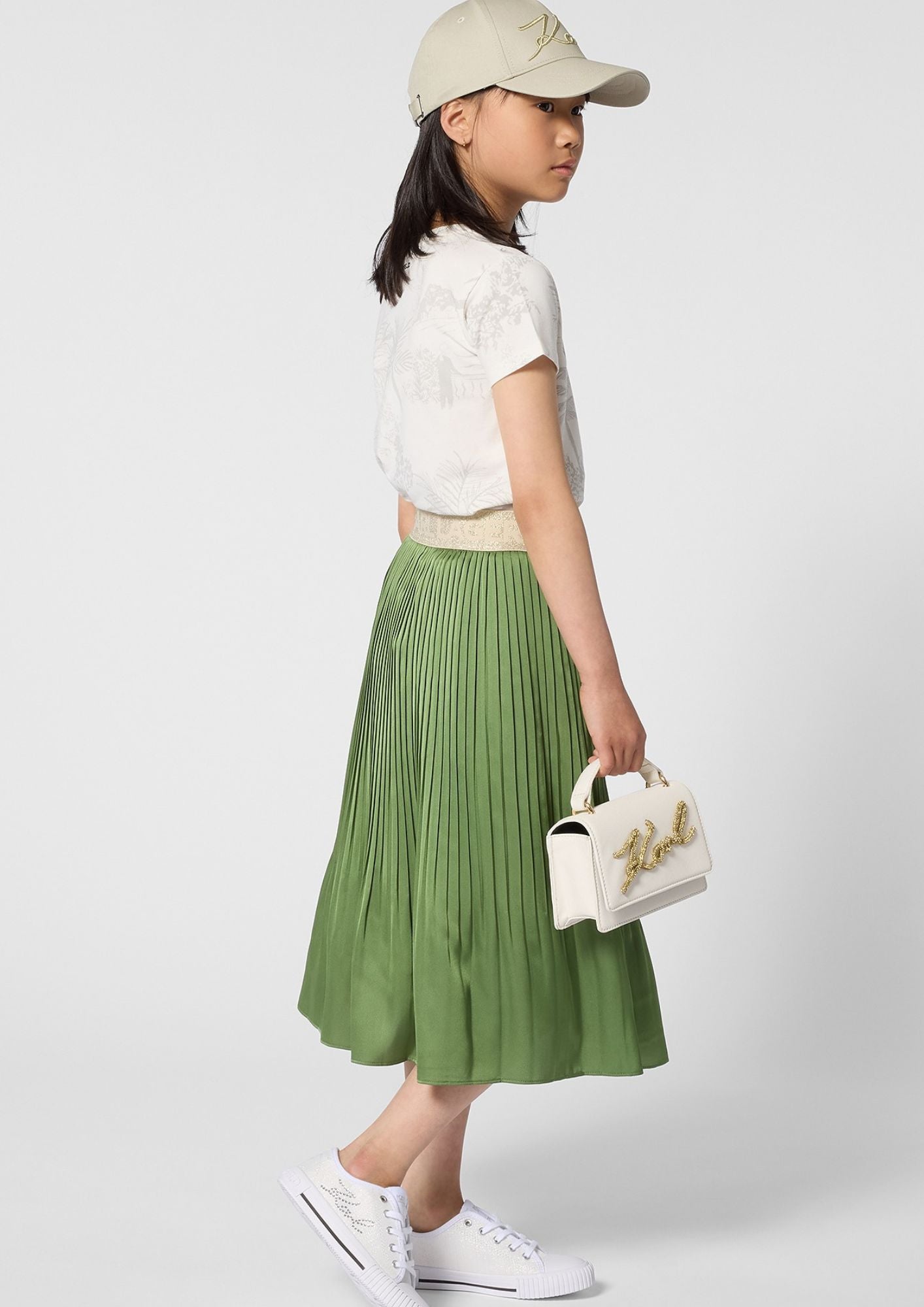 Karl Lagerfeld Pleated Green Midi Skirt