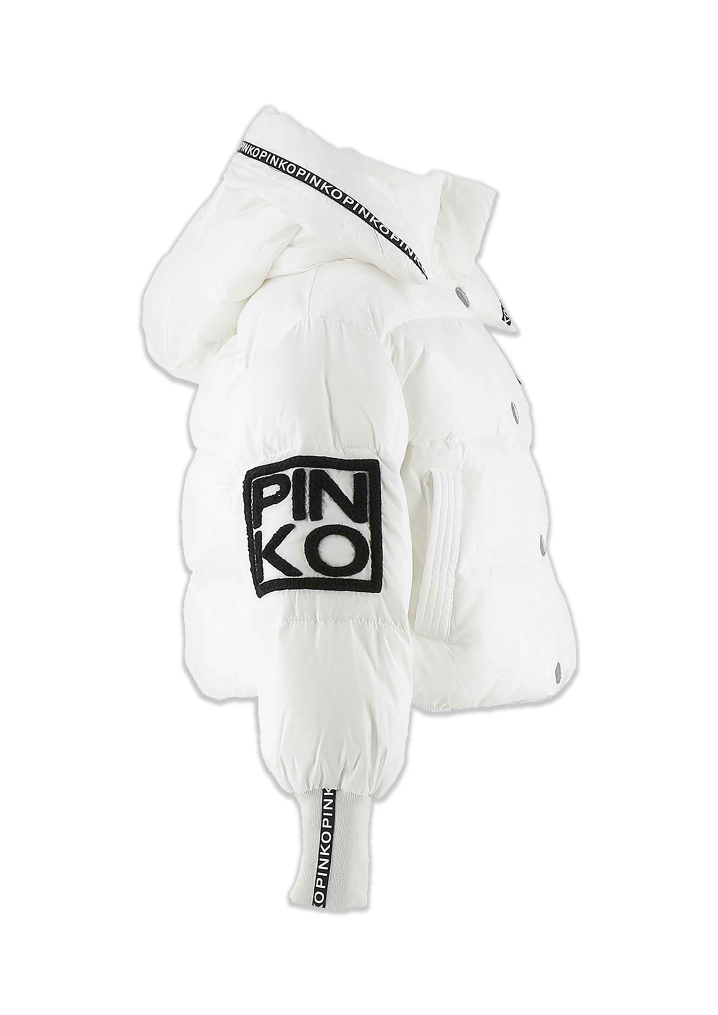 Pinko White Contrast Puffer Coat