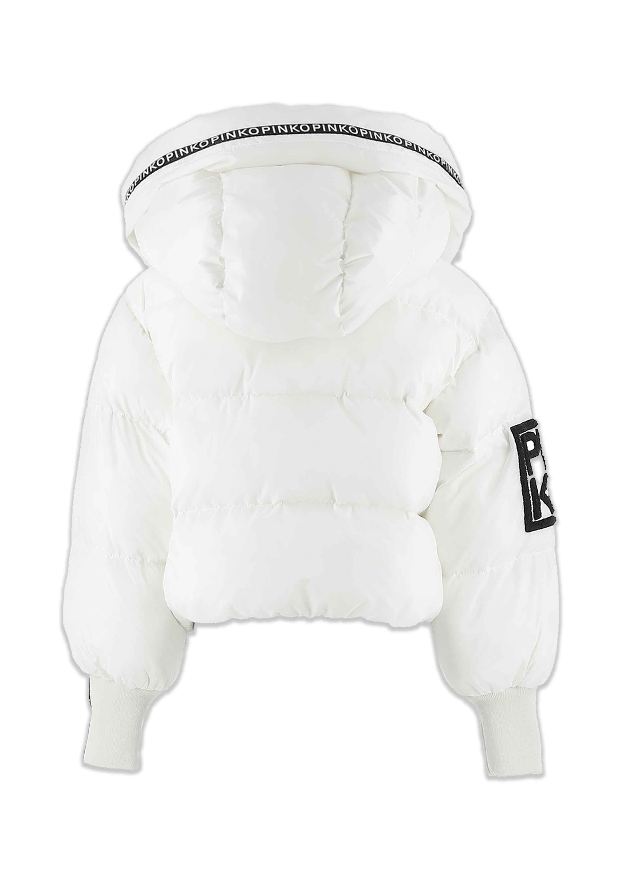 Pinko White Contrast Puffer Coat