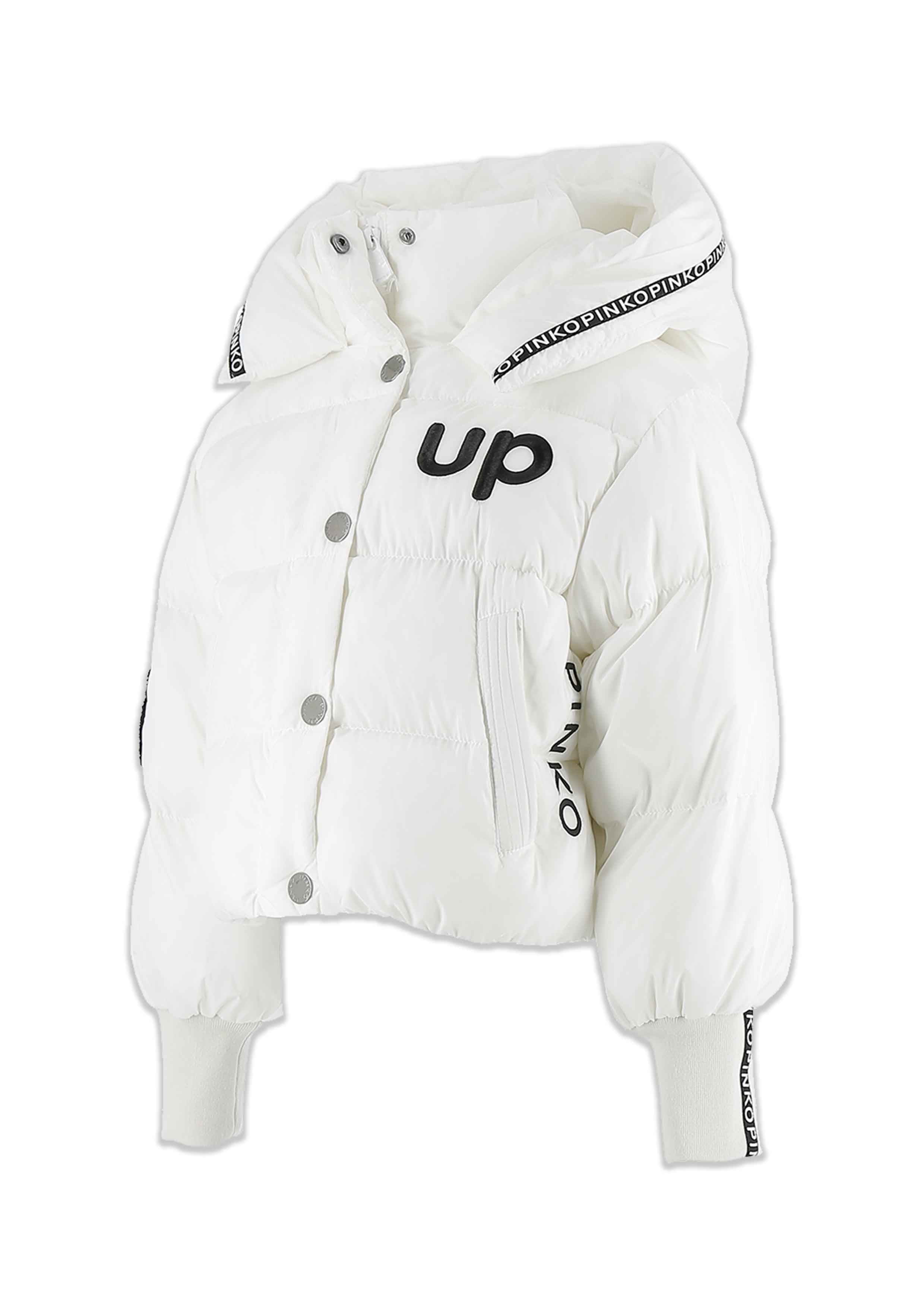 Pinko White Contrast Puffer Coat
