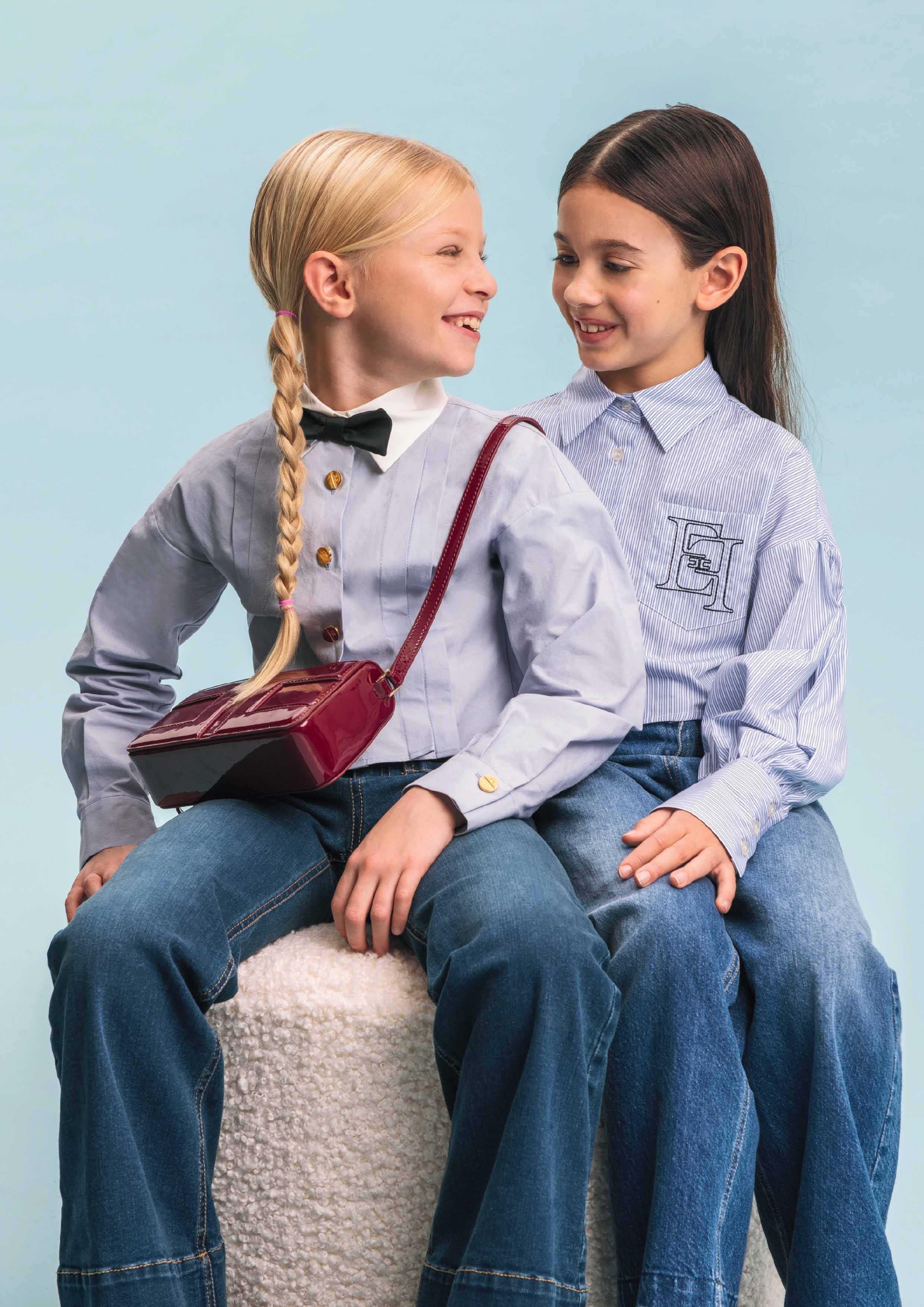 Elisabetta Franchi Poplin Bow Blue Shirt