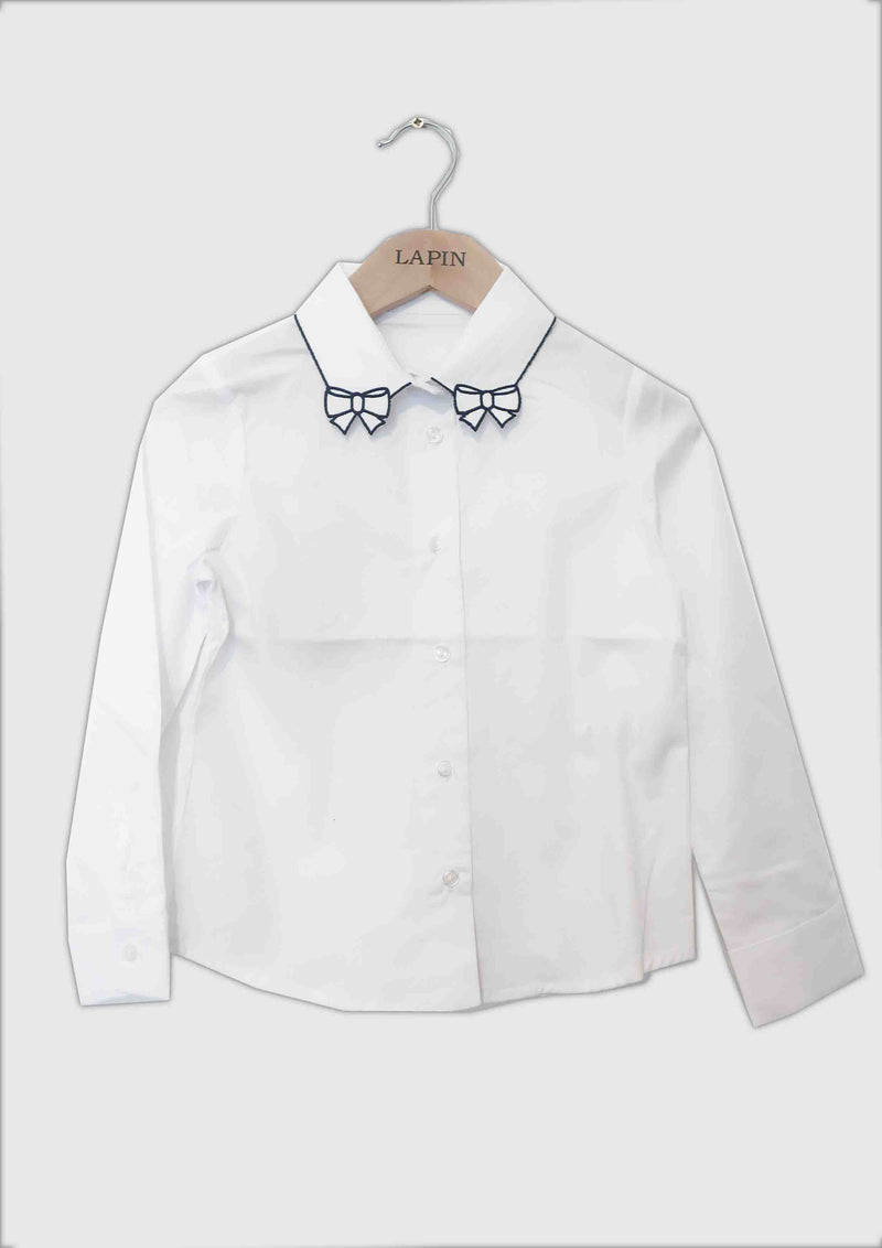 Lapin House Bow Embroidered Collar Shirt