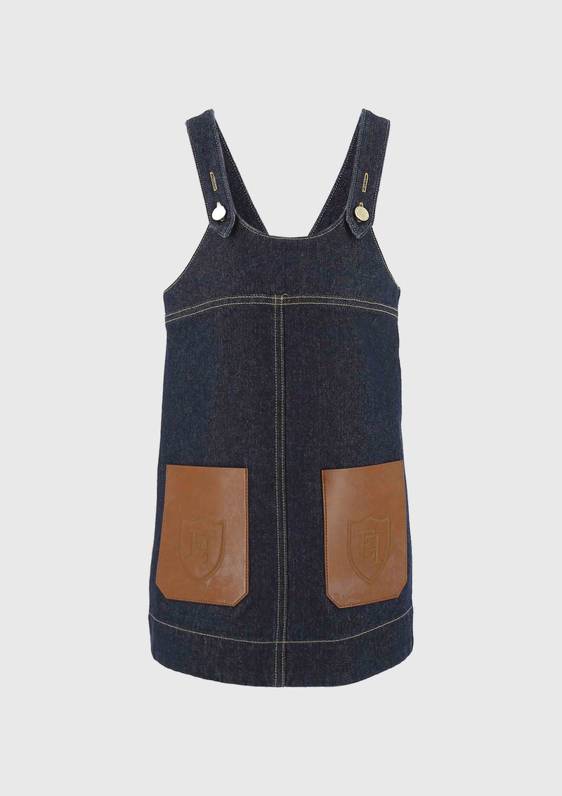 Elisabetta Franchi Denim dress with eco-leather pockets