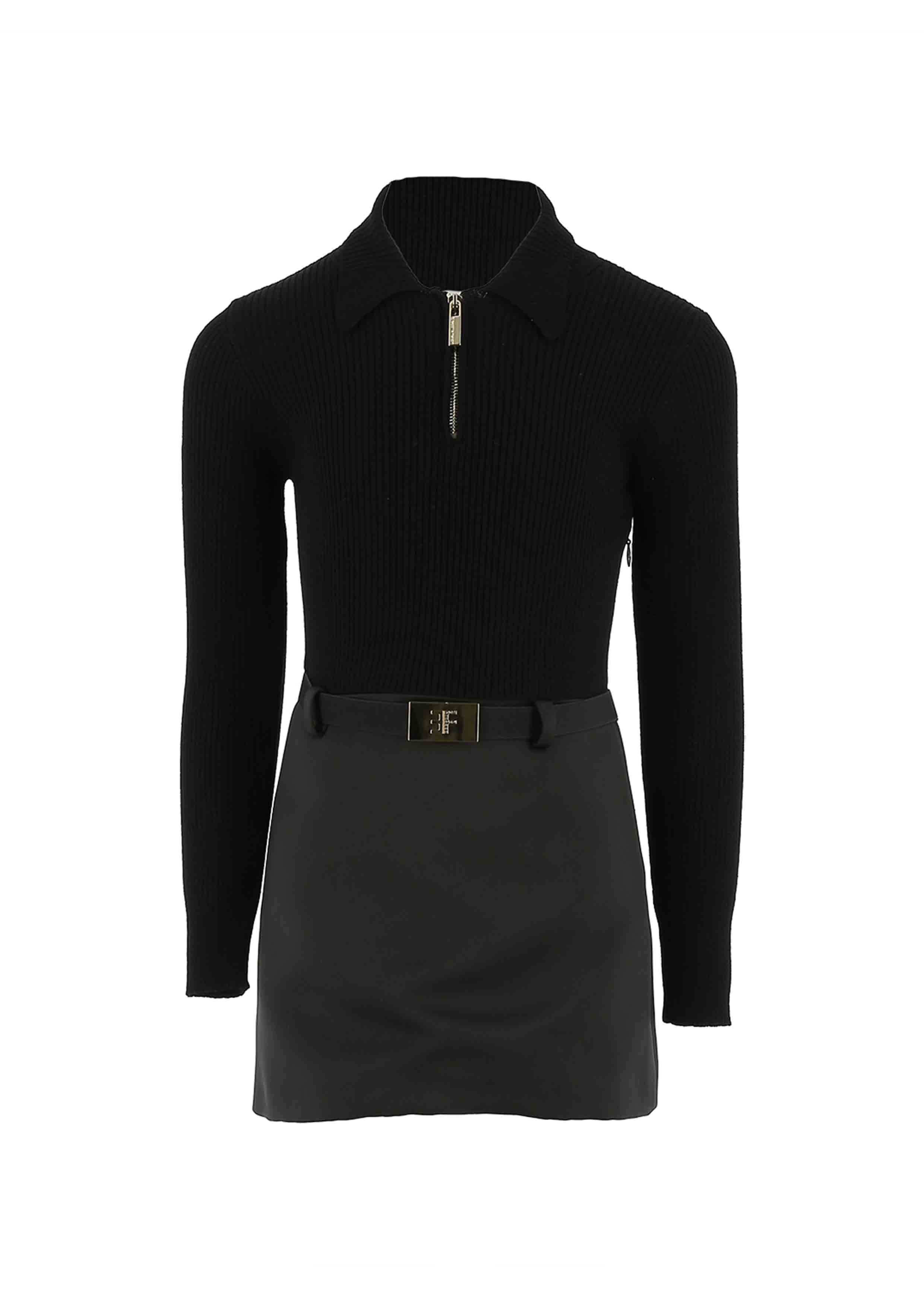 Elisabetta Franchi Knit Belted Dress with Duchesse Skirt
