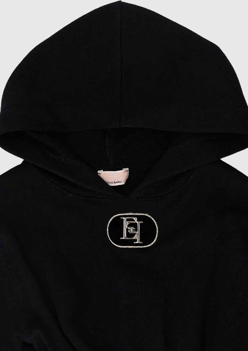 Elisabetta Franchi Black Hooded Sweatshirt Dress