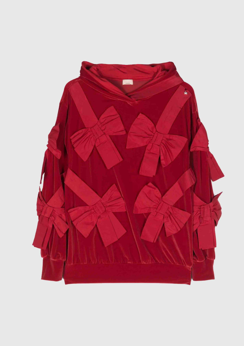 Elisabetta Franchi Oversized Red Velvet Bows Hoodie