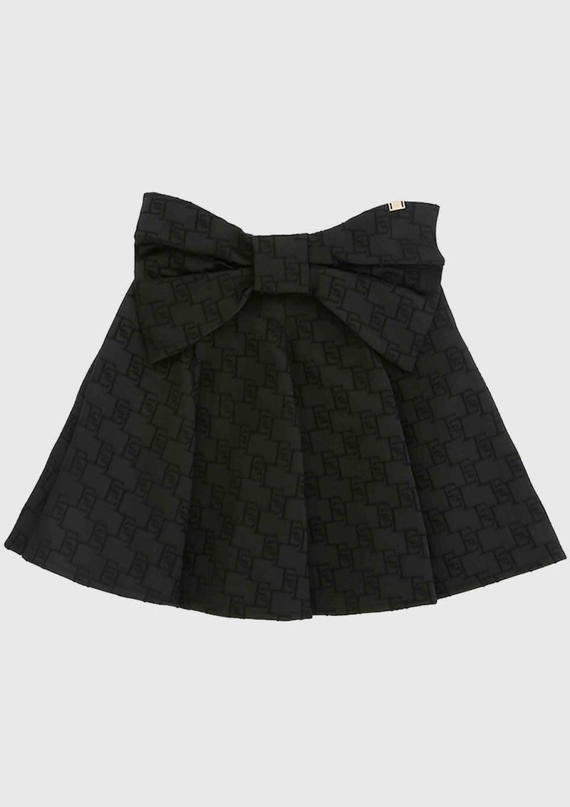 Elisabetta Franchi Jacquard Satin Skirt with Oversized Bow