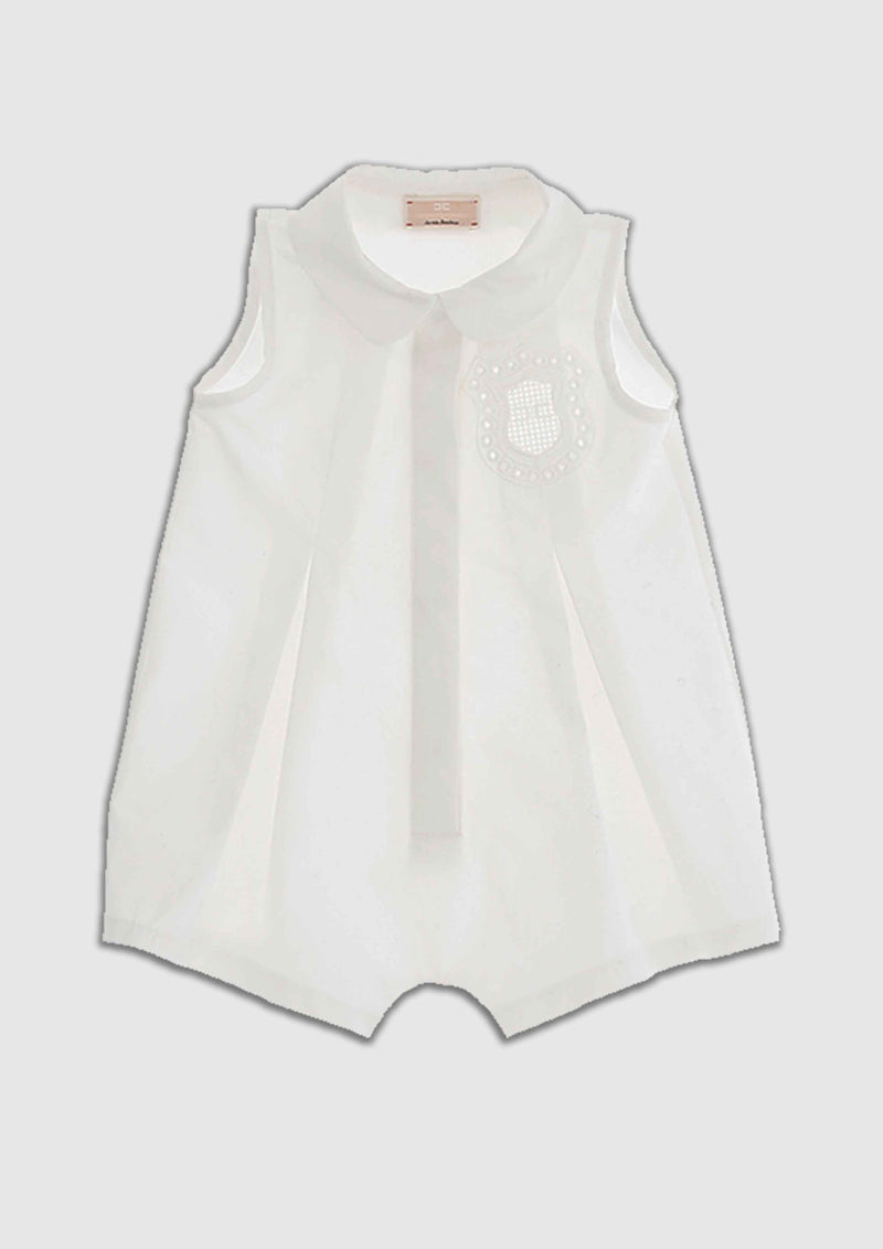 Elisabetta Franchi White Embroidered Emblem Poplin Onesie