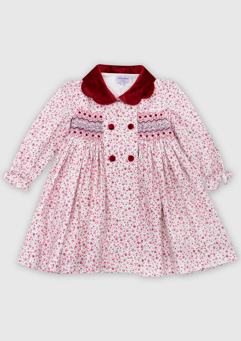 Pink Flower Print Smock Dress