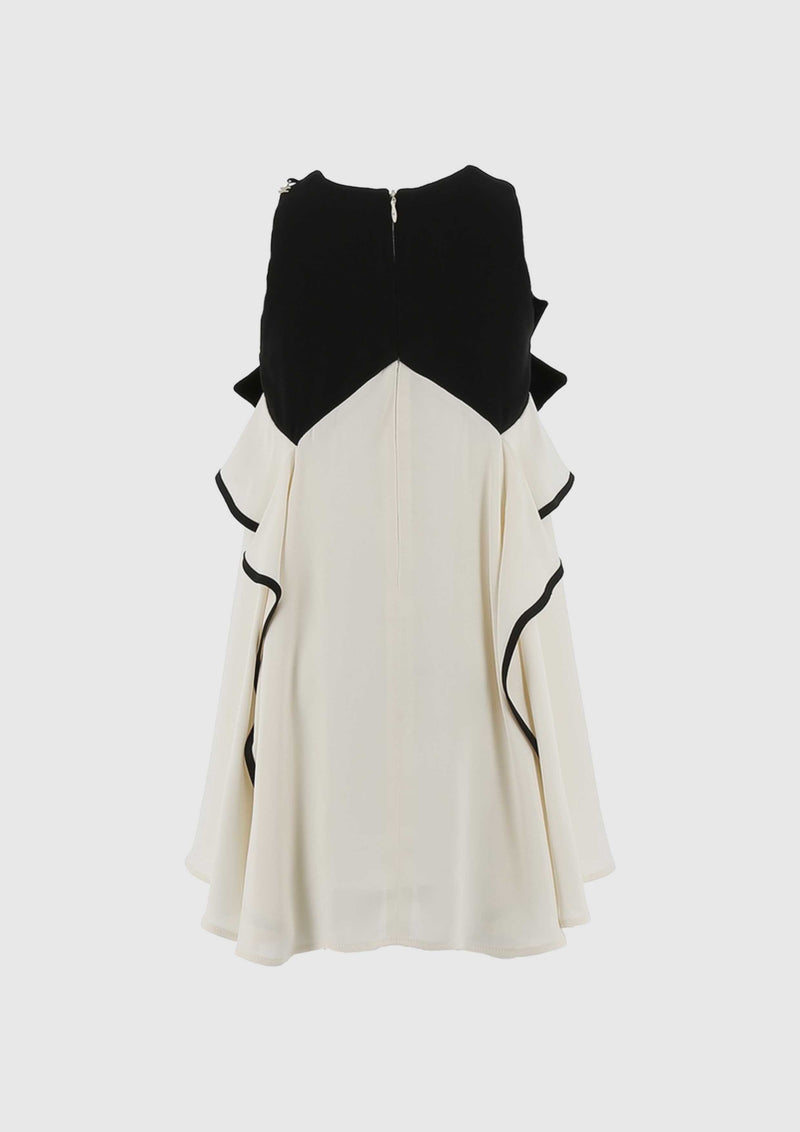 Off-White Dress With Velvet Detail