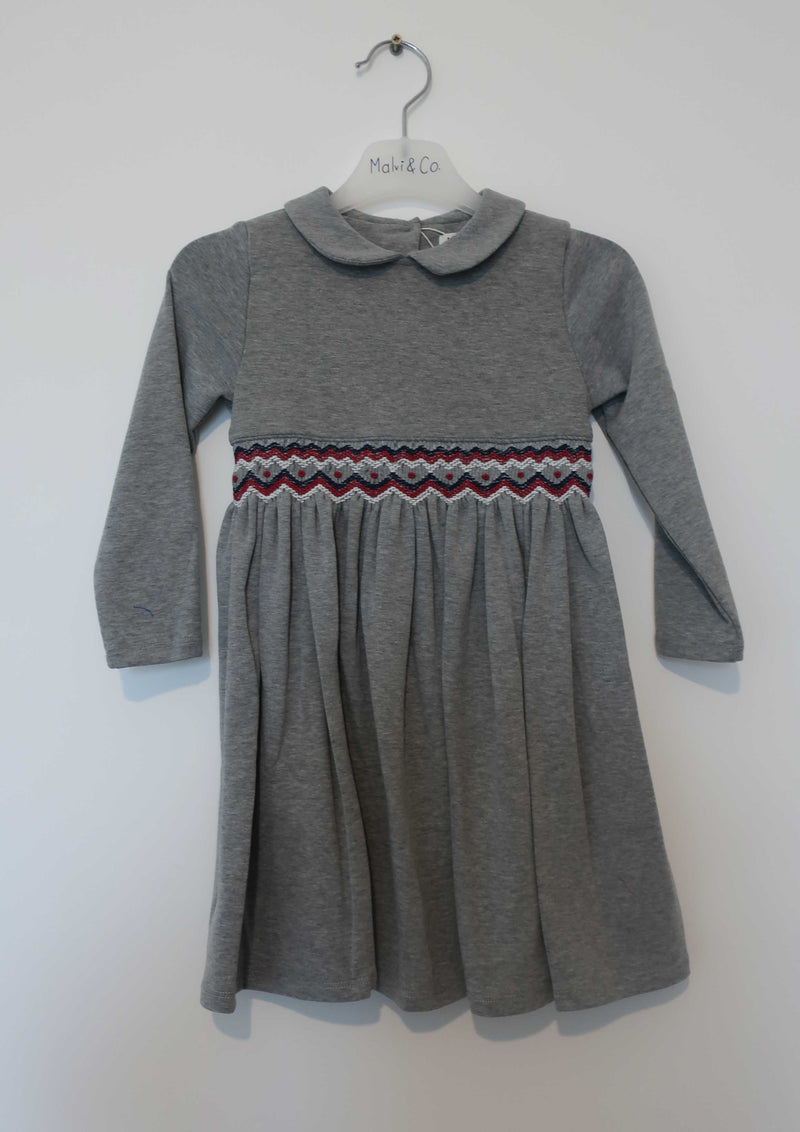 Grey Cotton Jersey Smocked Dress