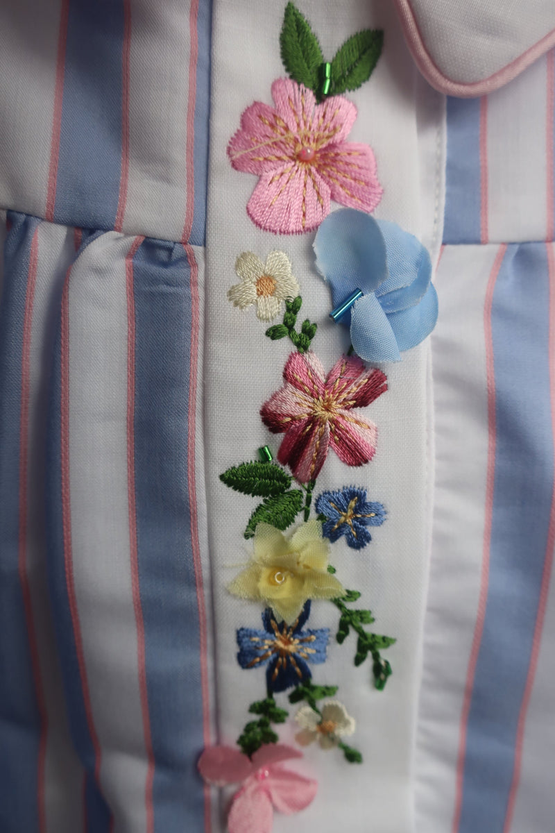 Baby A Blue Stripe Embroidery Dress - Tiny Models