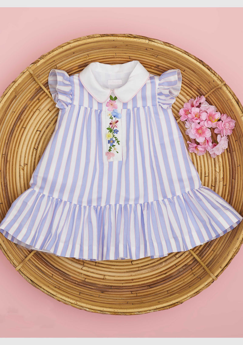 Baby A Blue Stripe Embroidery Dress - Tiny Models