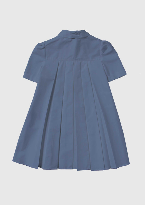 Pleated Blue Dress With Logo Buttons