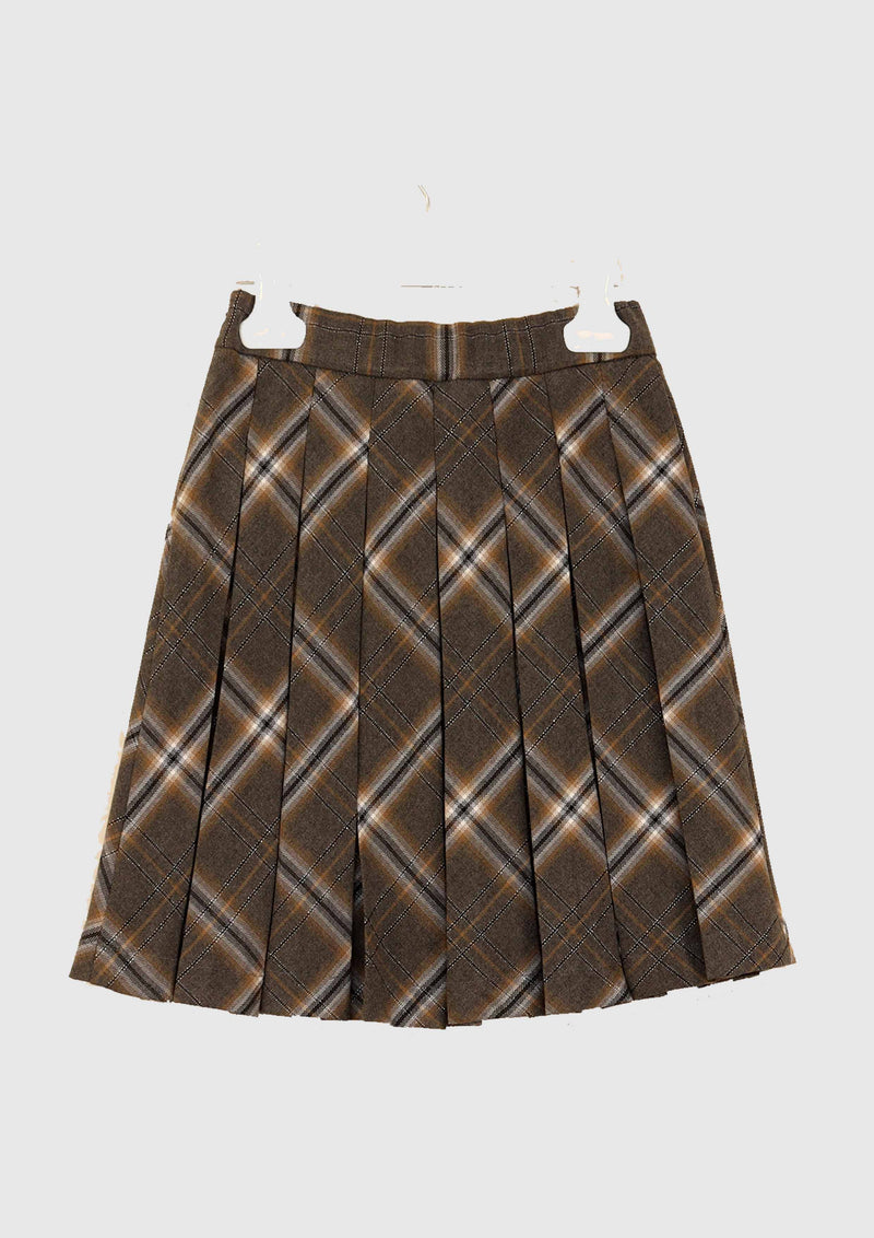 Pleated Checked skirt with bow