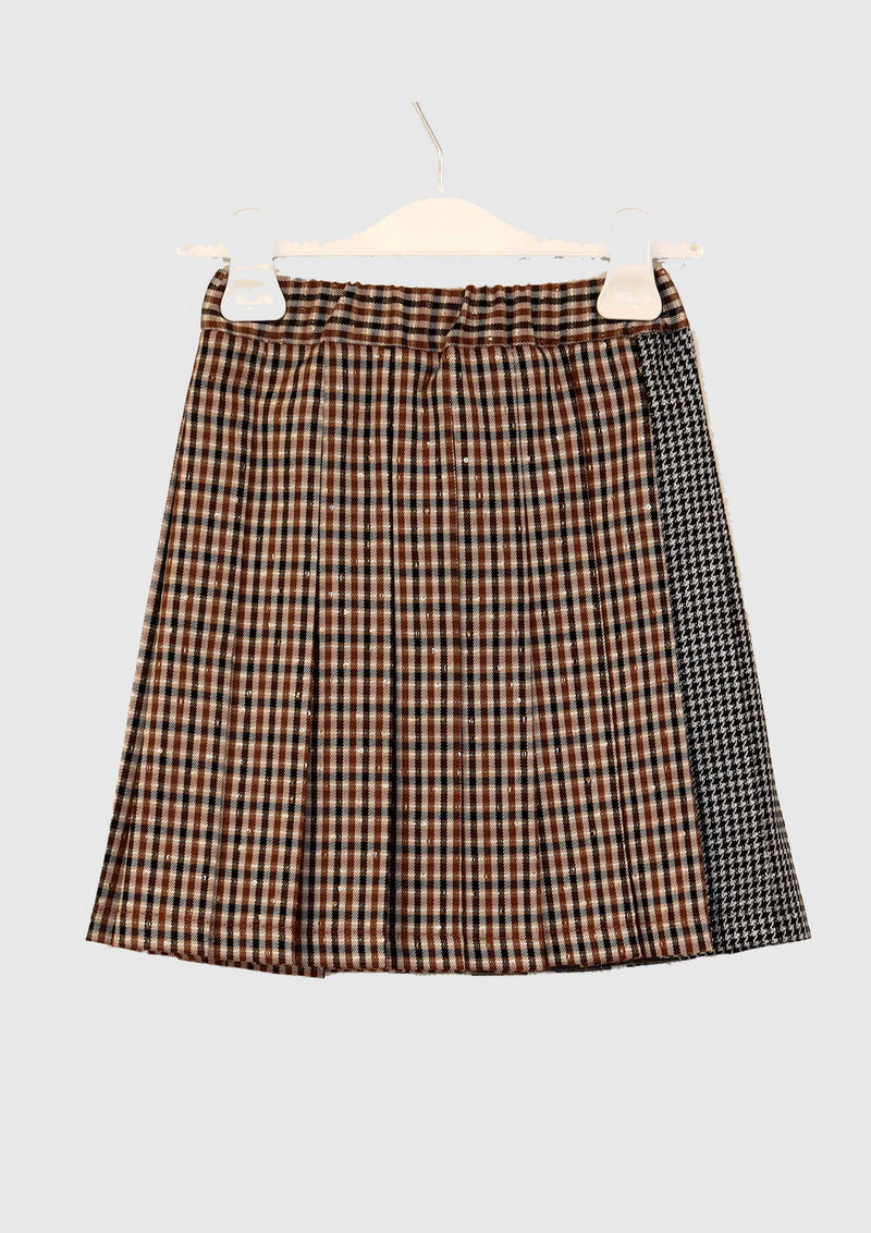 Multi-check pleated skirt