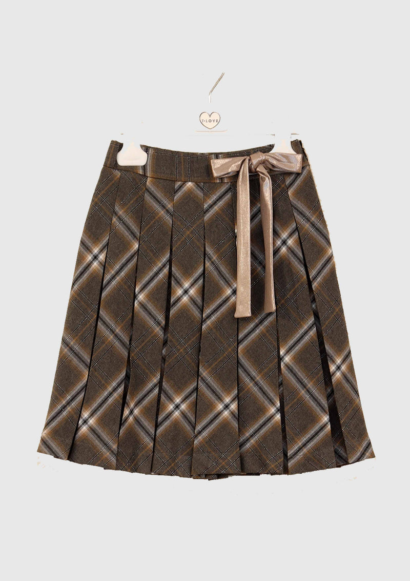 Pleated Checked skirt with bow