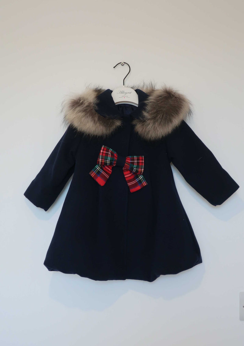 Navy Coat With Real Fur and Bow.