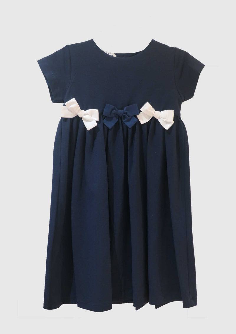 Malvi & Co Navy Piquet Jersey Dress With Ribbons