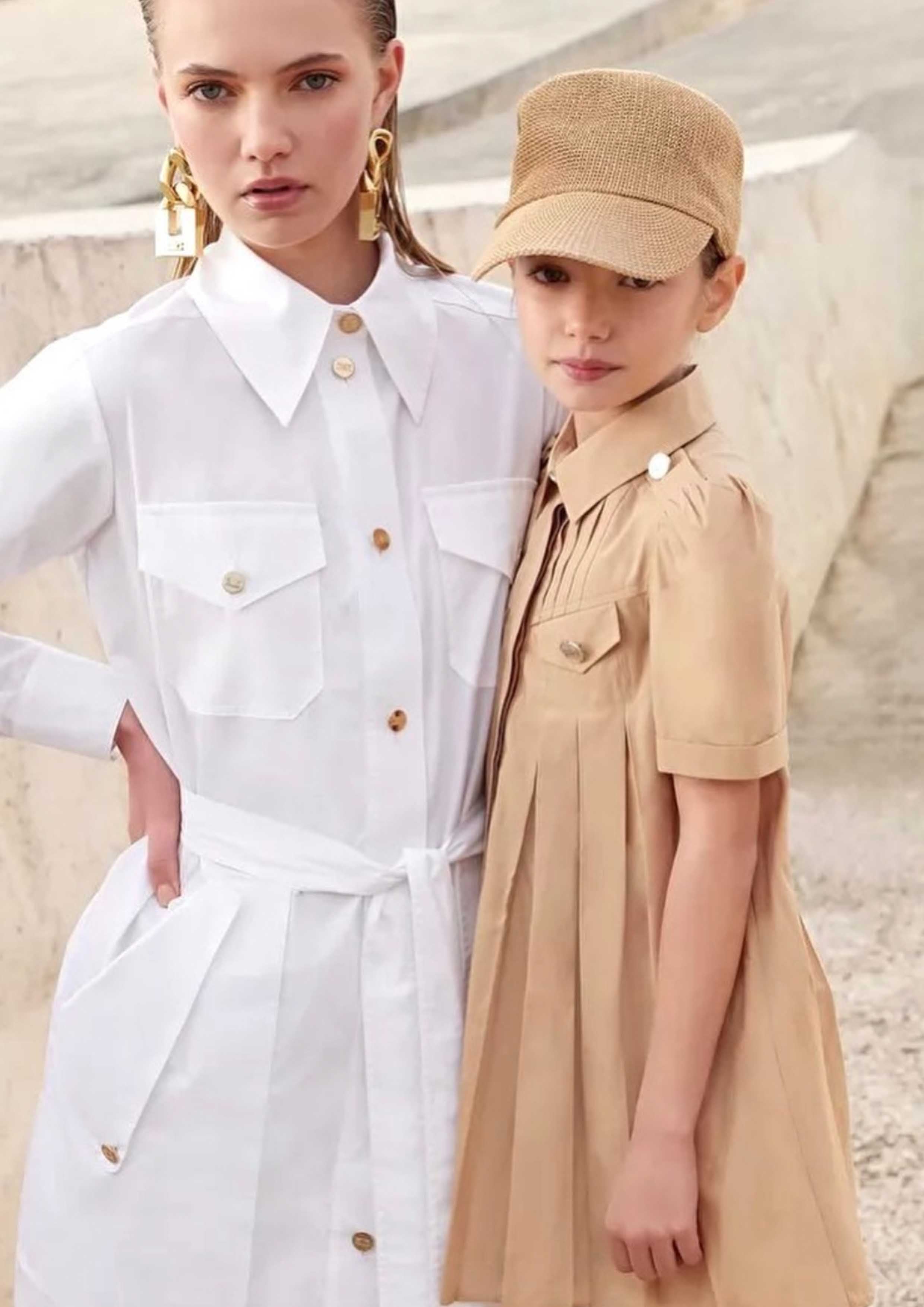 Pleated Dress With Logo Buttons