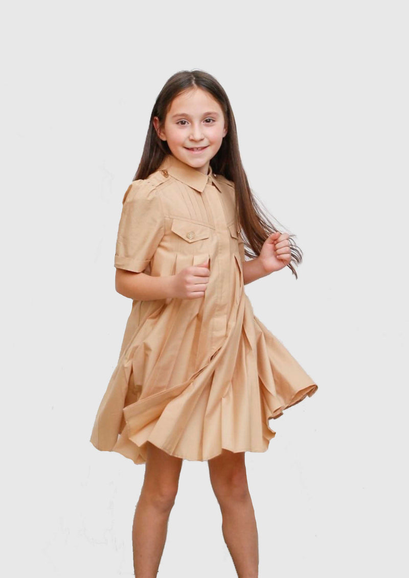 Pleated Dress With Logoed Buttons