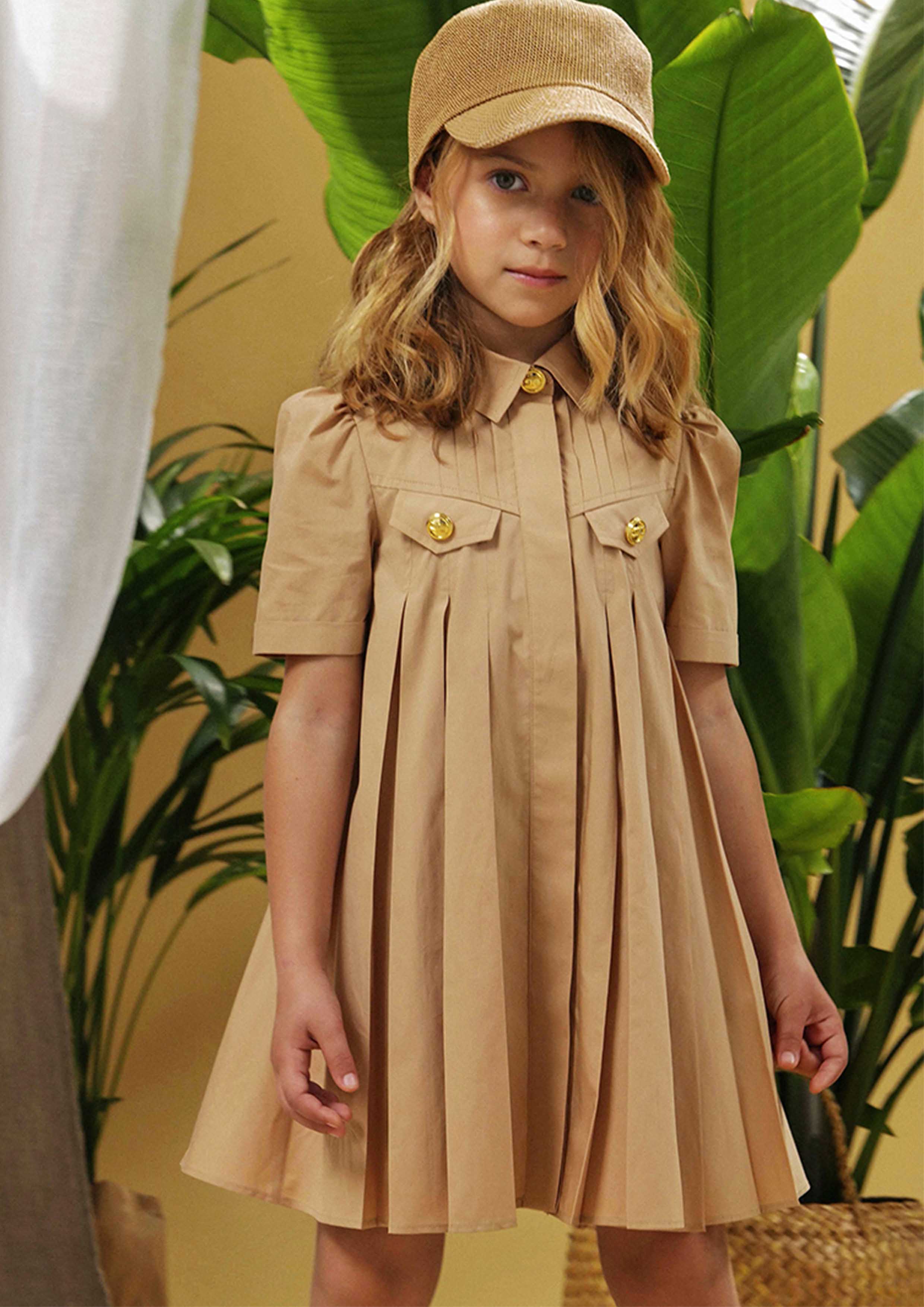Pleated Dress With Logo Buttons