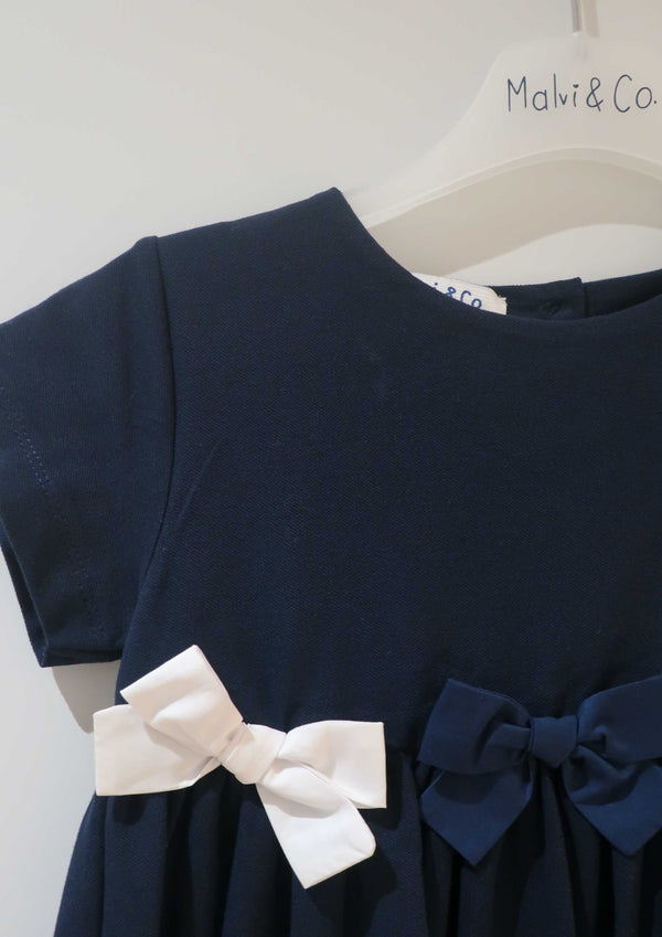 Malvi & Co Navy Piquet Jersey Dress With Ribbons