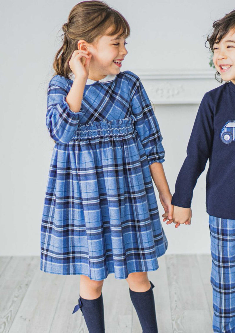 Tartan Smocked Wool Mix Dress