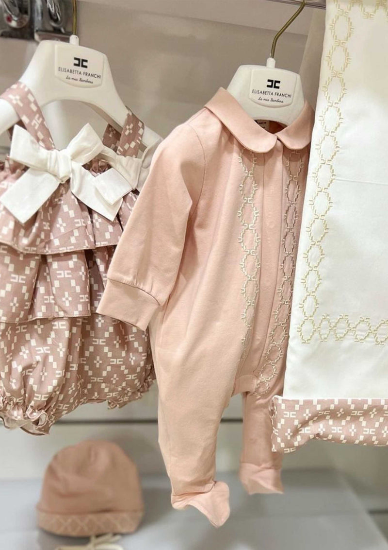 Elisabetta Franchi dusky-pink jersey babygrow with embroidery.