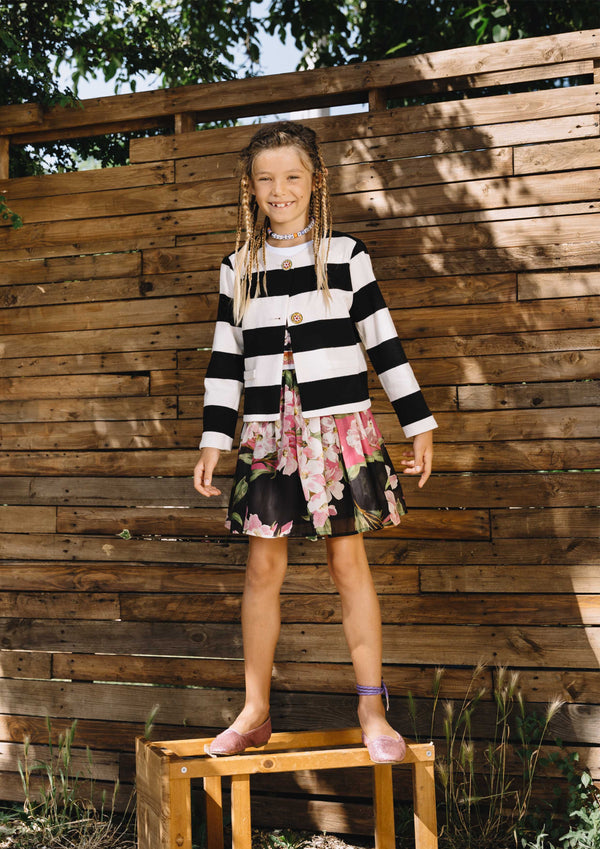 Striped Jacket with Floral Buttons